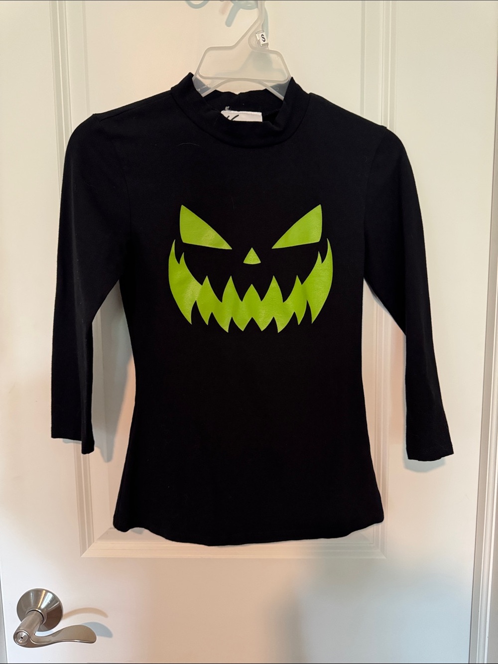 Vixen by Micheline Pitt Black Top with Neon Green Jack-o'-Lantern Face